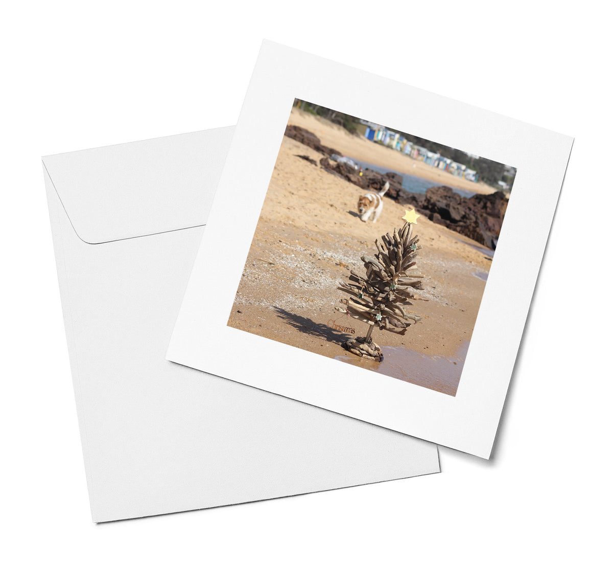 Driftwood Christmas Tree and Bathing Boxes Christmas card by Cards by Jennie